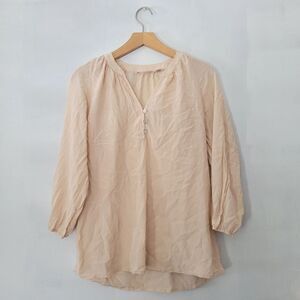 Max Studio 100% Silk Peach Blouse Top 3/4 Sleeves M